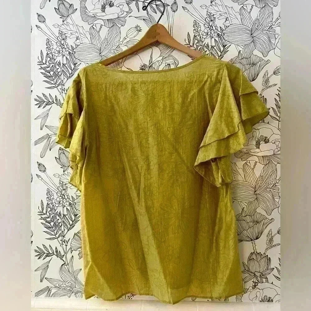 Green Floral Blouse with Ruffles - Picture 3 of 3